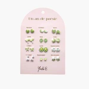 Ensemble de 12 paires de boucles d'oreilles - Verte