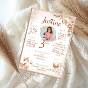 Affiche personnalisée anniversaire biche et rose