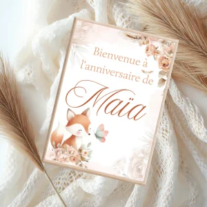 Affiche personnalisée anniversaire biche et roses
