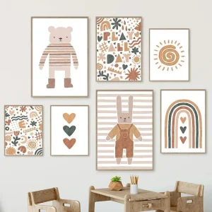 Affiches ours lapin enfant style boho