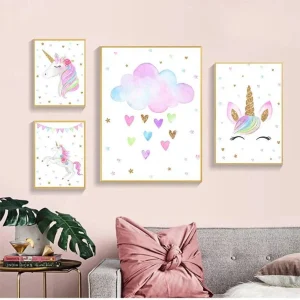 Affiches licorne, arc en ciel, gâteau