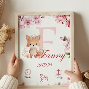 Affiche personnalisée, fleurs de cerisiers et animaux