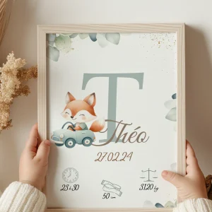 Affiche personnalisée, renard en voiture avec eucalyptus