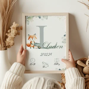 Affiche personnalisée, renard et sa brouette avec eucalyptus