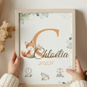 Affiche personnalisée, renard et papillon avec eucalyptus