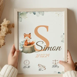 Affiche personnalisée, renard sur  tronçon de bois avec eucalyptus