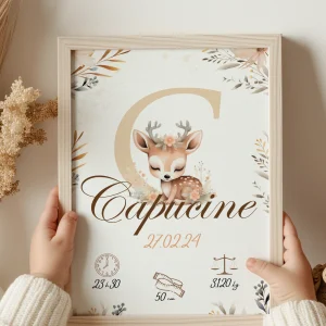 Affiche personnalisée, thème biche, florale