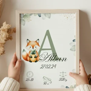 Affiche personnalisée, renard et son ananas avec eucalyptus