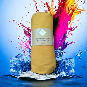 Drap housse 100% coton jaune foncé 160x200cm