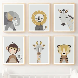 Affiche géométrique animaux de la savane