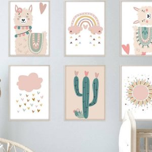 Affiches alpaga, cactus, arc en ciel