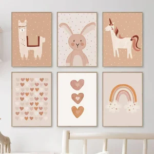 Affiche licorne, lama, lapin