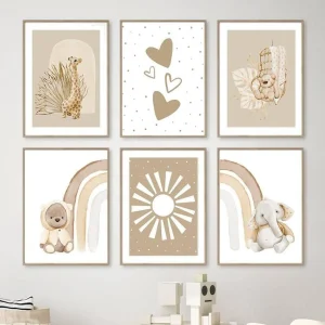 Affiche ours, éléphant, arc en ciel