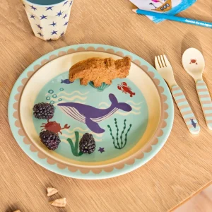 Assiette Plate Mélamine Motif Océan Bleu - RICE