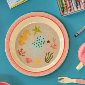 Assiette Plate Mélamine Motif Océan Rose - RICE