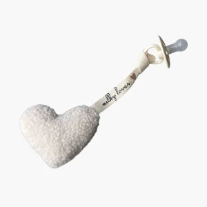 Liste de Naissance Beurskens I Attache Tétine Coeur "Milky Lover" Ecru
