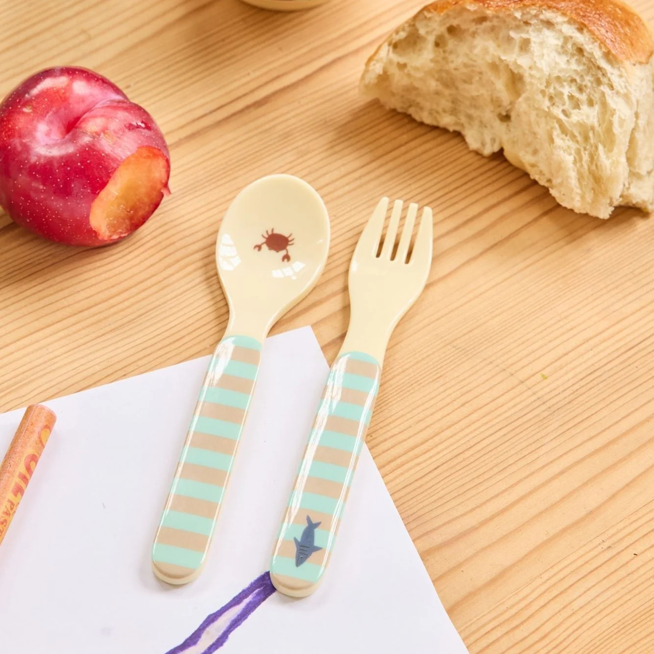 Couverts Bébé Mélamine Motif Océan Bleu - RICE