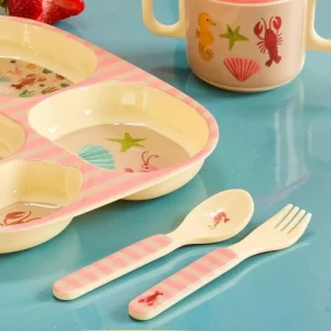 Couverts Bébé Mélamine Motif Océan Rose - RICE