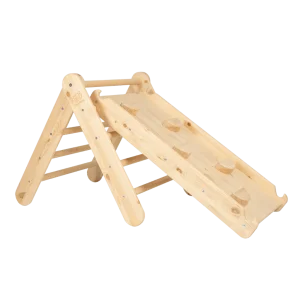 Échelle Pikler avec Toboggan - Mur d'escalade - Bois Naturel