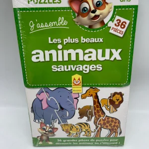 Maxi mallette coffret Puzzle j’assemble  les plus beau animaux sauvages 36 grandes pièces de puzzles doubles face pour apprendre en t’amusant neuf sous blister