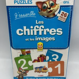 Maxi mallette coffret Puzzle j’assemble les images et les chiffres 26 pièces de puzzles doubles face pour apprendre en t’amusant neuf sous blister