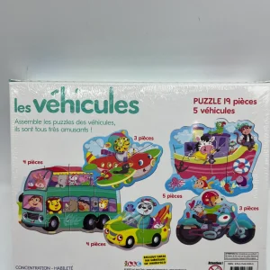Jeu  de société  Puzzle de 19 pièces 5 véhicules  Jeu de concentration et observation Neuf