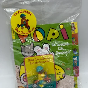 livre d’activité Magazine POPI  spécial printemps avec sa figurine Petit Ours brun faut du tricycle Neuf !