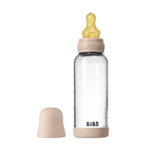 BIBS Biberon Bébé en Verre Rond Latex 1 pack 240 ml Débit Moyen - Blush