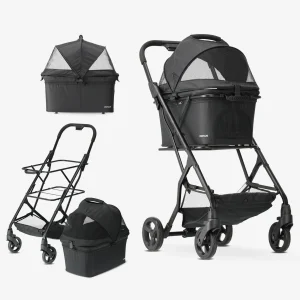 Deryan Poussette de luxe pliable pour chien - Poussette pour animaux de compagnie - Noir