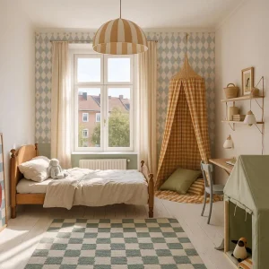 Papier Peint Motifs Losanges et Étoiles – Design Français Chic