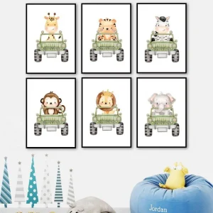 Affiches animaux voitures pastel