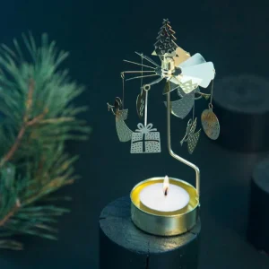 Photophore Carrousel Rotatif Doré - Noël