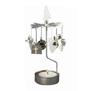 Photophore Carrousel Rotatif Argenté - Noël