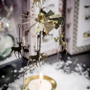 Photophore Carrousel Rotatif Doré - Cerfs