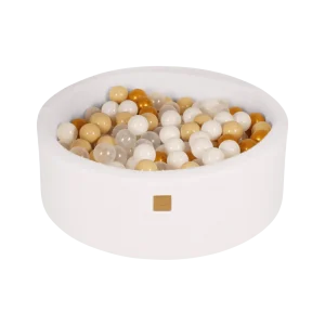 Piscine à Balles Ronde Blanc 90 x 30 cm avec 200 balles dorées/beige/blanches/transparentes
