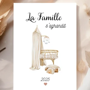 Carte annonce " LA FAMILLE S'AGRANDIT" thème boho