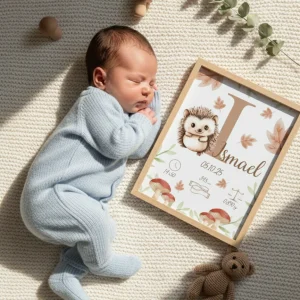 Affiche de naissance personnalisée, hérisson déco chambre enfant