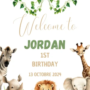 Affiche personnalisée anniversaire, baptême, jungle, savane