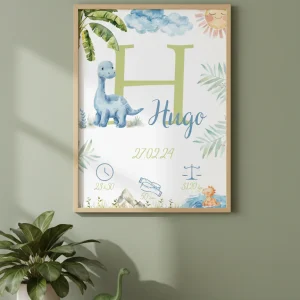 Affiche de naissance personnalisée, les dinos déco chambre garçon