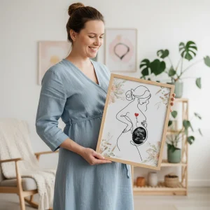 Affiche Souvenir Grossesse – Illustration Line Art avec Échographie Bébé