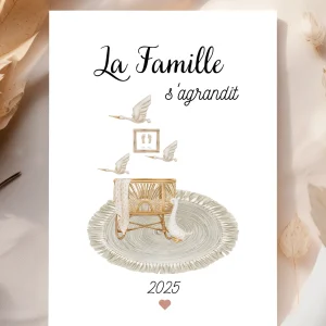 Carte annonce " LA FAMILLE S'AGRANDIT" thème boho