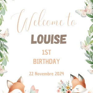 Affiche personnalisée anniversaire, baptême, forêt, biche