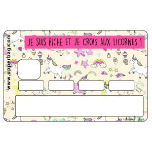 Sticker de Carte Bleue "Je Suis Riche et Je Crois Aux Licornes !"