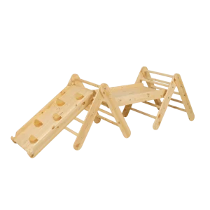 Triangle d'Escalade Pikler avec Toboggan et Structure d'Escalade - Bois Naturel