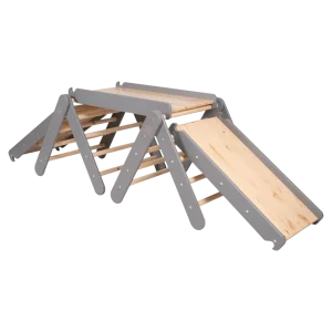 Triangle d'Escalade Pikler avec Toboggan et Structure d'Escalade - Grey